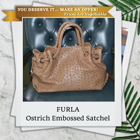 Furla Handbags - Furla Ostrich Embossed Satchel